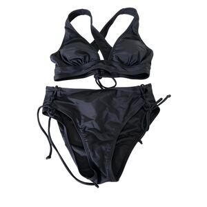Cupshe Black Bikini Woman Size Small Halter Top Cross back